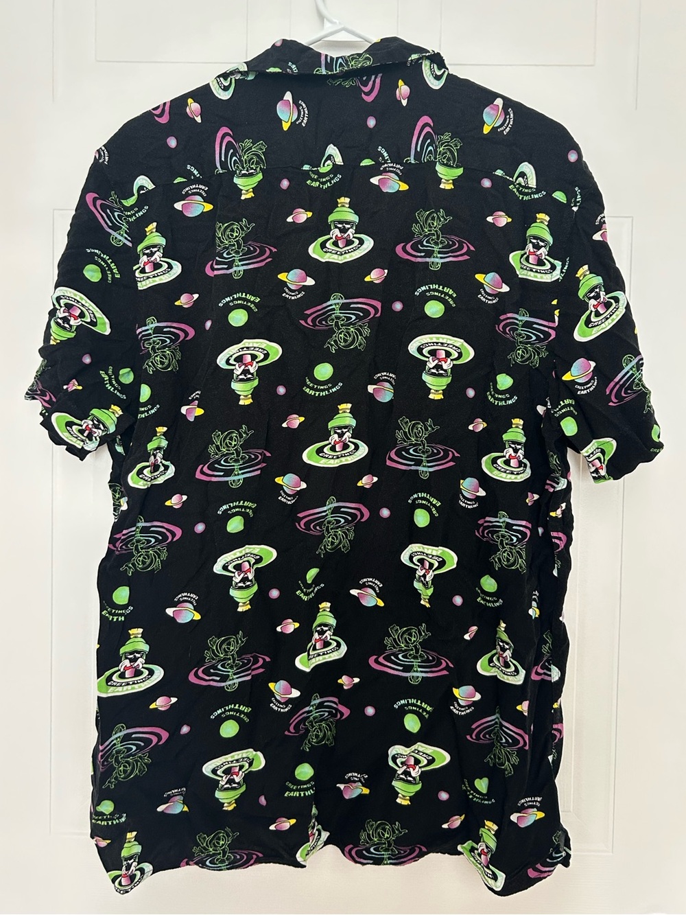 Looney Tunes Black Short-Sleeve Button-Down Shirt with Neon Space Print - Picture 5 of 6